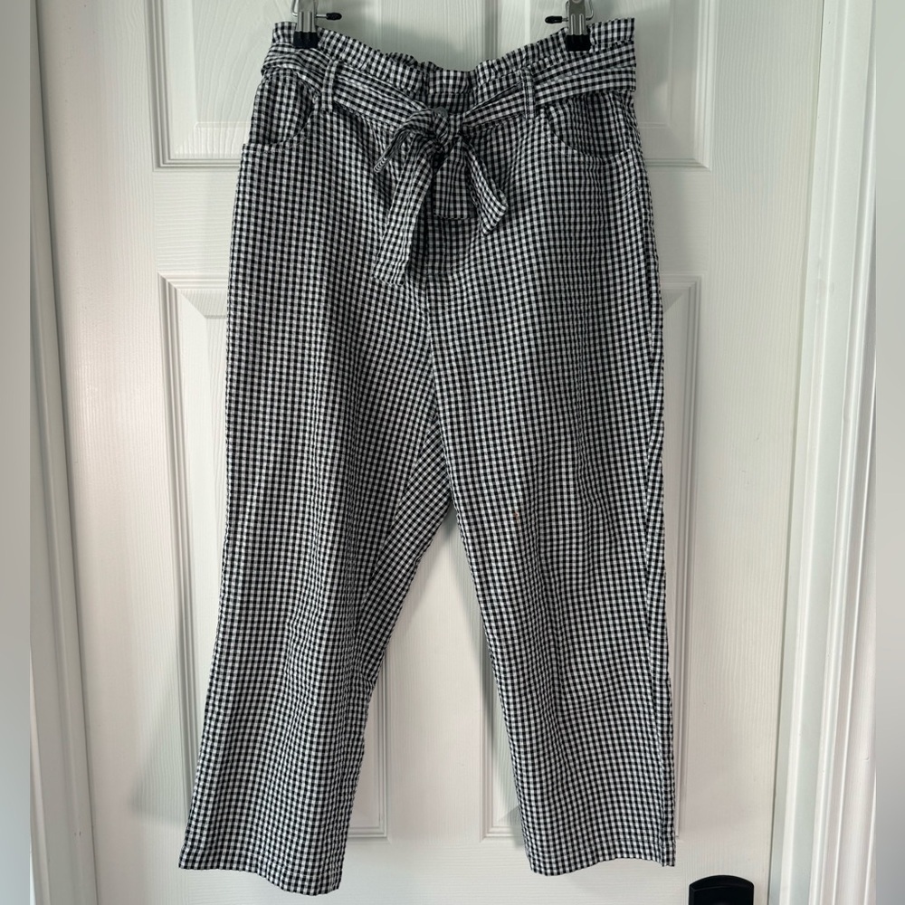 Sincerely Jules High Rise Gingham Print Paper Bag Pants Black & White Size M